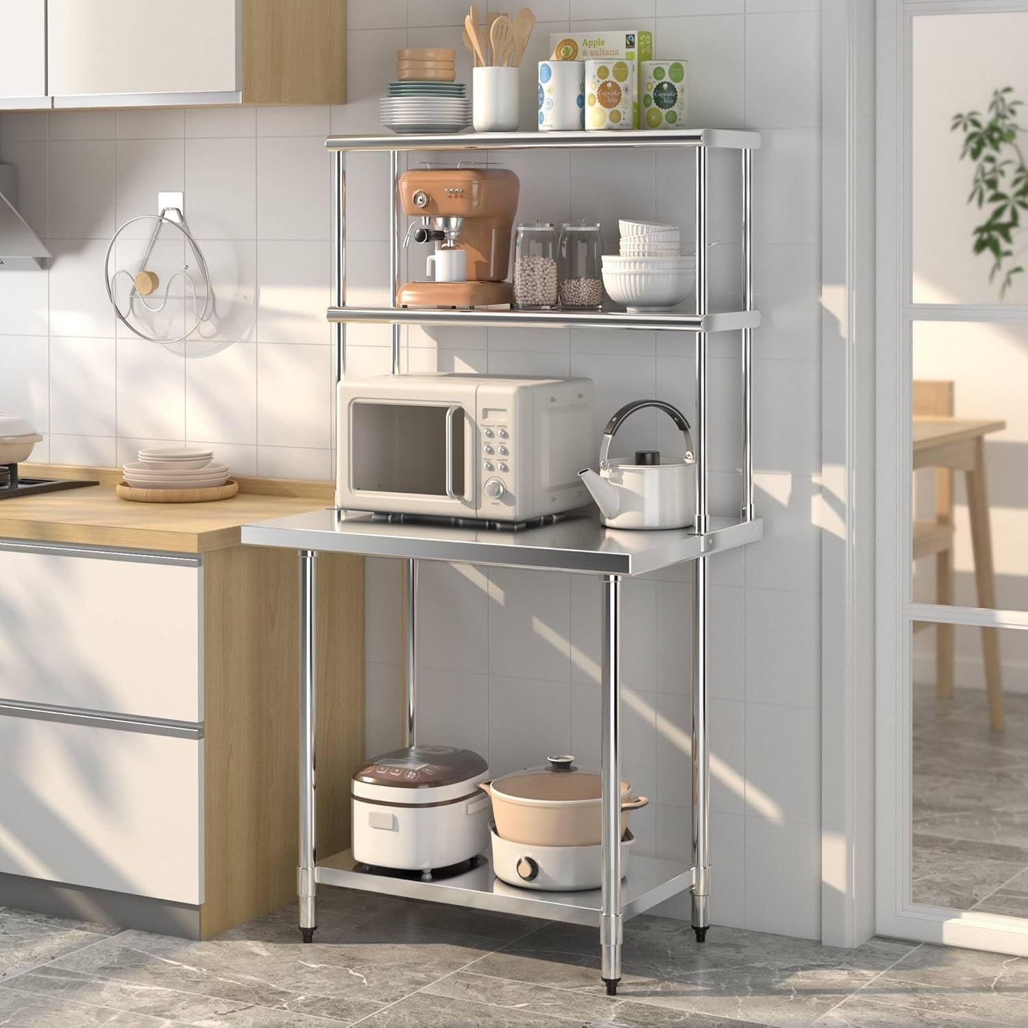 Stainless Steel Overshelf 92x30x85cm 2-Tier Adjustable Prep Table Heavy Duty