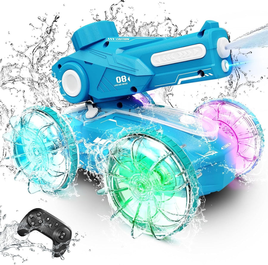 Amphibious RC Car Boat 4WD – 360° Stunt Water Spray Toy with LED Lights