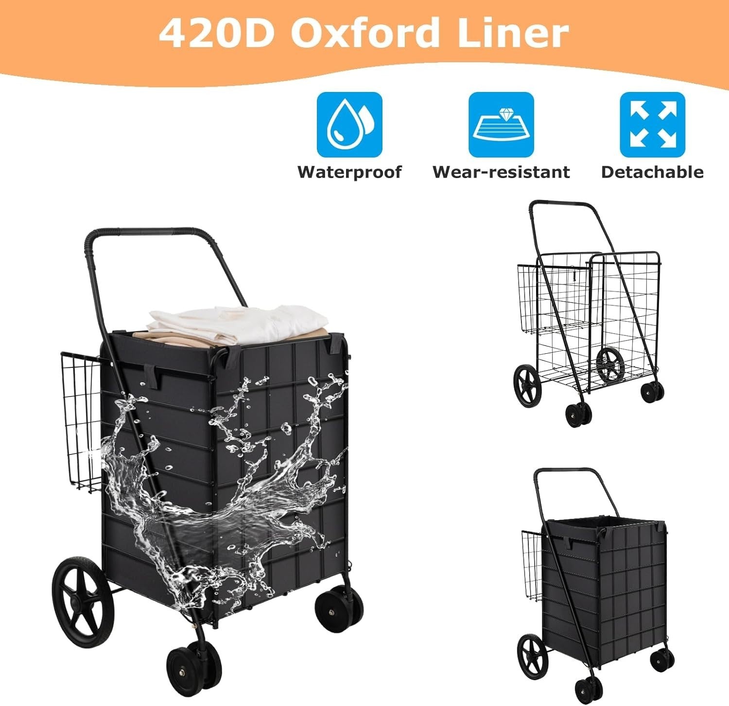 Foldable Shopping Cart On Wheels Heavy Duty Grocery Trolley Basket