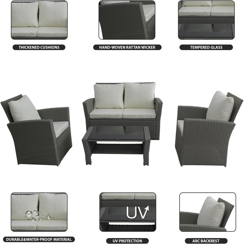 4-Seater Rattan Garden Sofa Set Chairs & Table Outdoor Patio Furniture