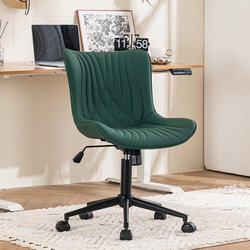 Ergonomic Office Chair Dark Green Faux Leather Desk Swivel Adjustable Height