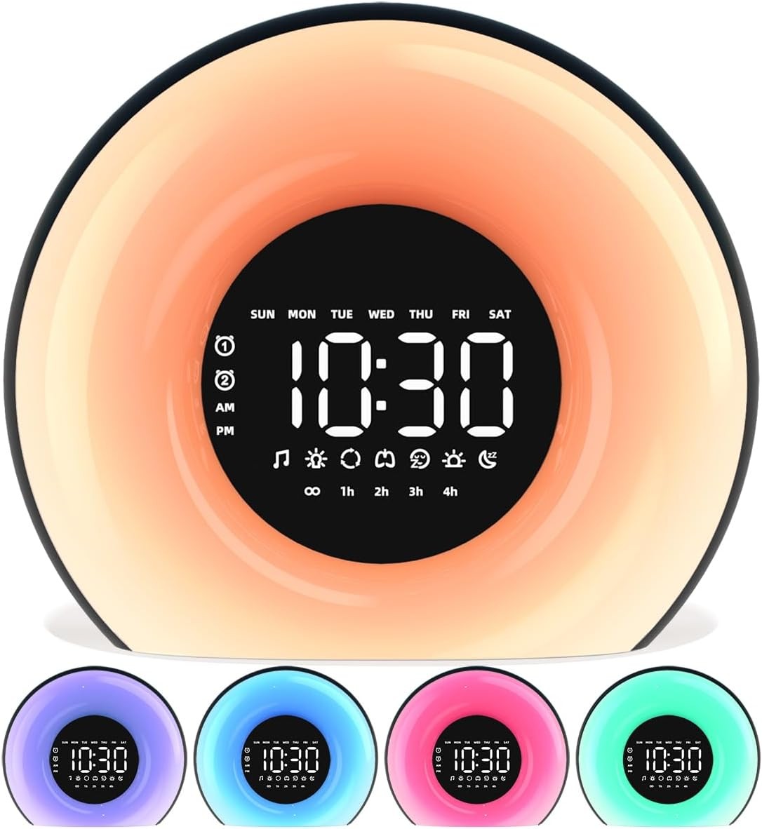 Sunrise Wake Up Alarm Clock Black Sleep Aid Night Light Dual Alarm
