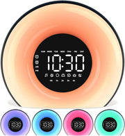 Sunrise Wake Up Alarm Clock Black Sleep Aid Night Light Dual Alarm