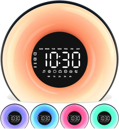 Sunrise Wake Up Alarm Clock Black Sleep Aid Night Light Dual Alarm