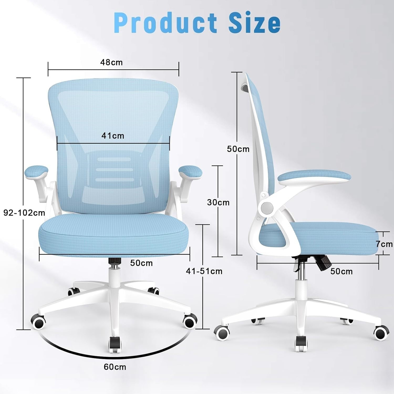 Ergonomic Office Chair Mesh Back Flip-Up Arms Adjustable Swivel Home Desk Seat