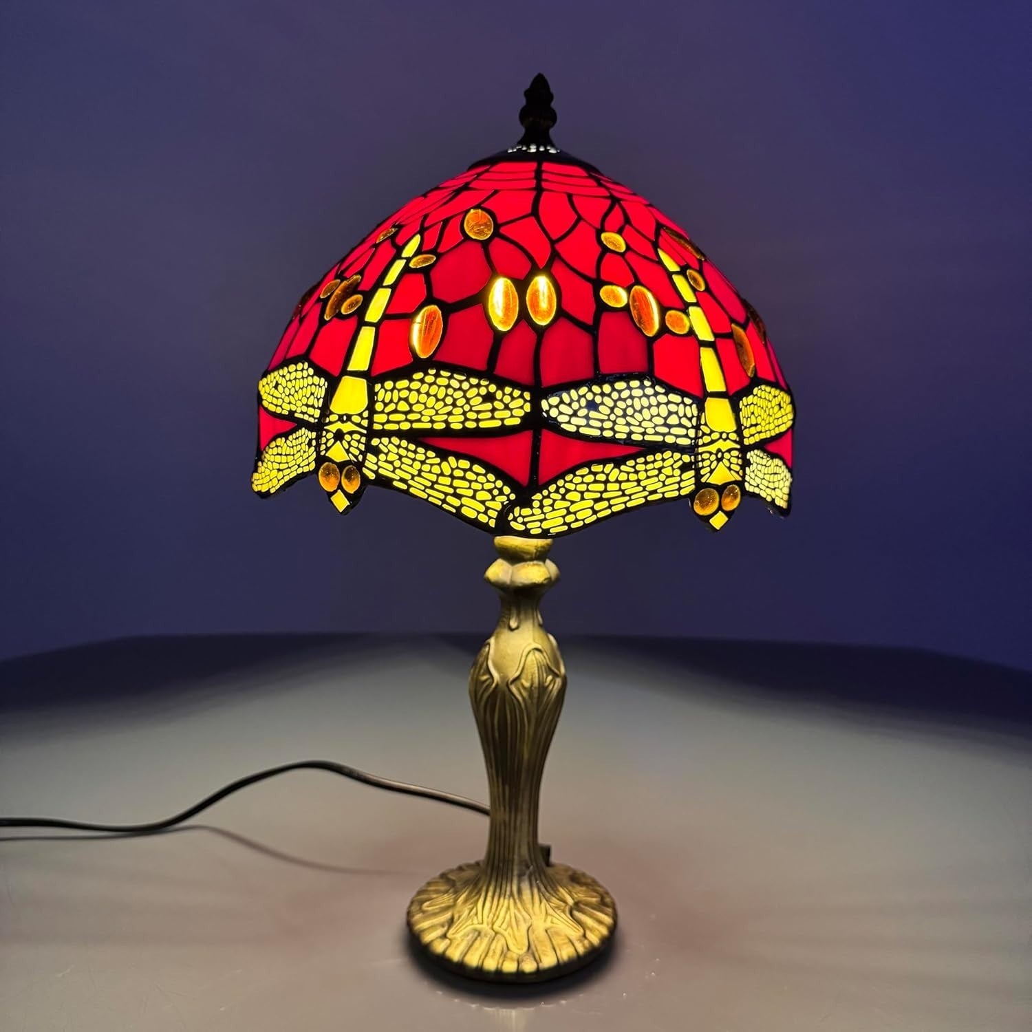 Handcrafted Stained Glass Table Lamp Vintage Desk Bedside Light 40cm Tall