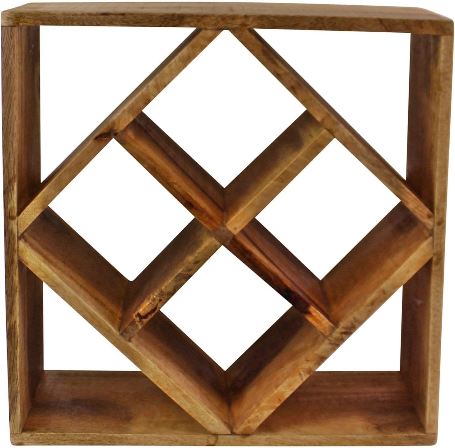 Small Wooden Wine Rack Mango Wood Tabletop Storage Stand Holds 4 Bottles Modern