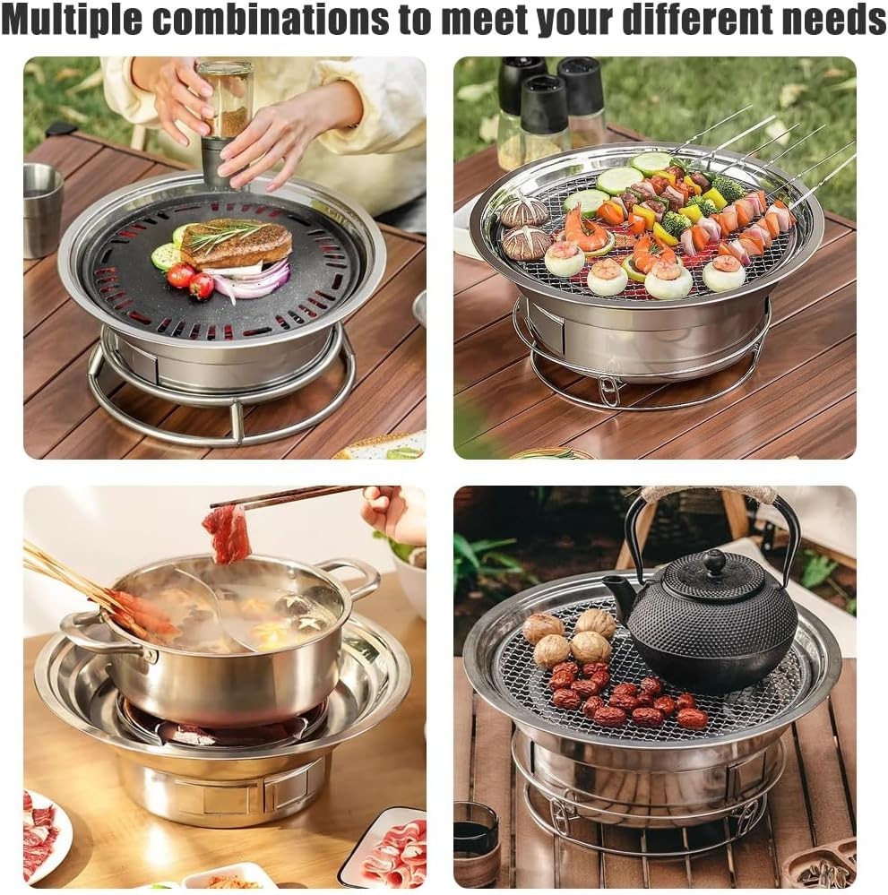 Portable Multifunction Charcoal BBQ Grill Korean Tabletop Smoker Stove Outdoor