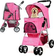 Dog Stroller with Rain Cover Foldable Pet Pram Small Medium Dogs Cats Pushchair