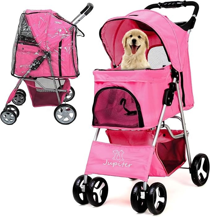 Dog Stroller with Rain Cover Foldable Pet Pram Small Medium Dogs Cats Pushchair