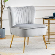 Grey Velvet Accent Chair Gold Metal Legs Lounge Tub Seat