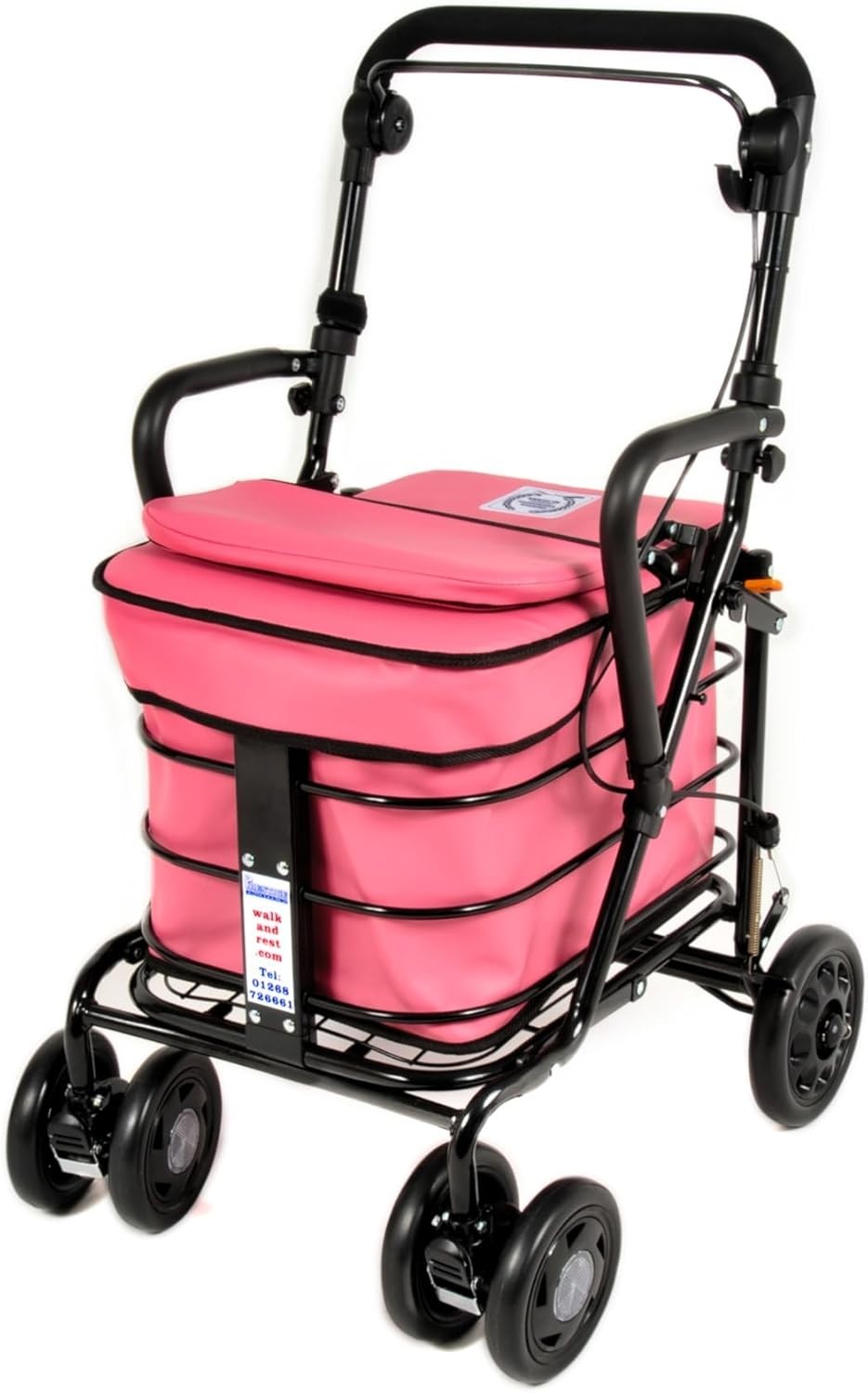 Foldable Mobility Trolley with Seat & Handbrake – Pink Fully Assembled