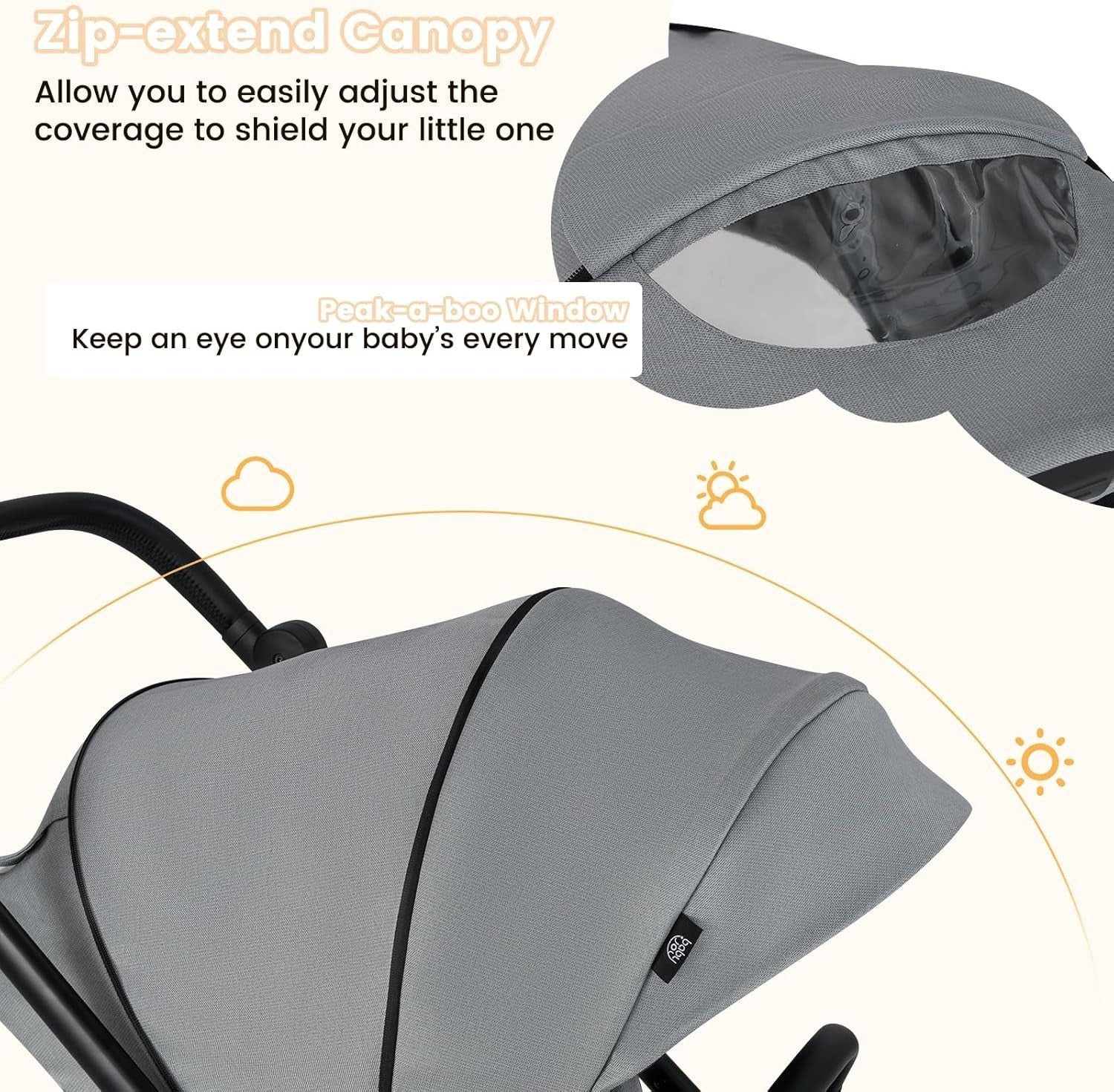 Compact Baby Pram Pushchair Reversible Seat Reclining Foldable Grey