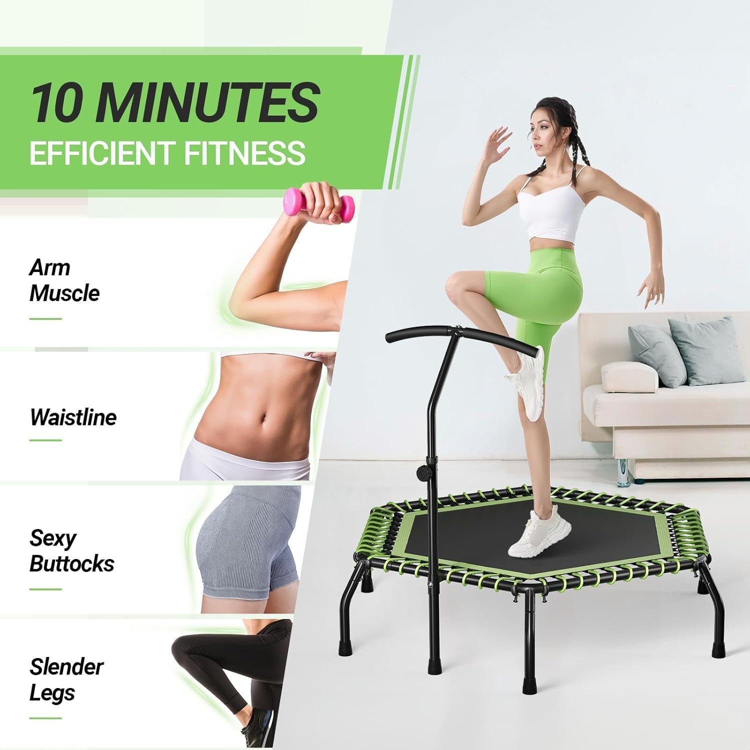 48in Quiet Bungee Rebounder Trampoline Adjustable T-Bar Indoor Fitness