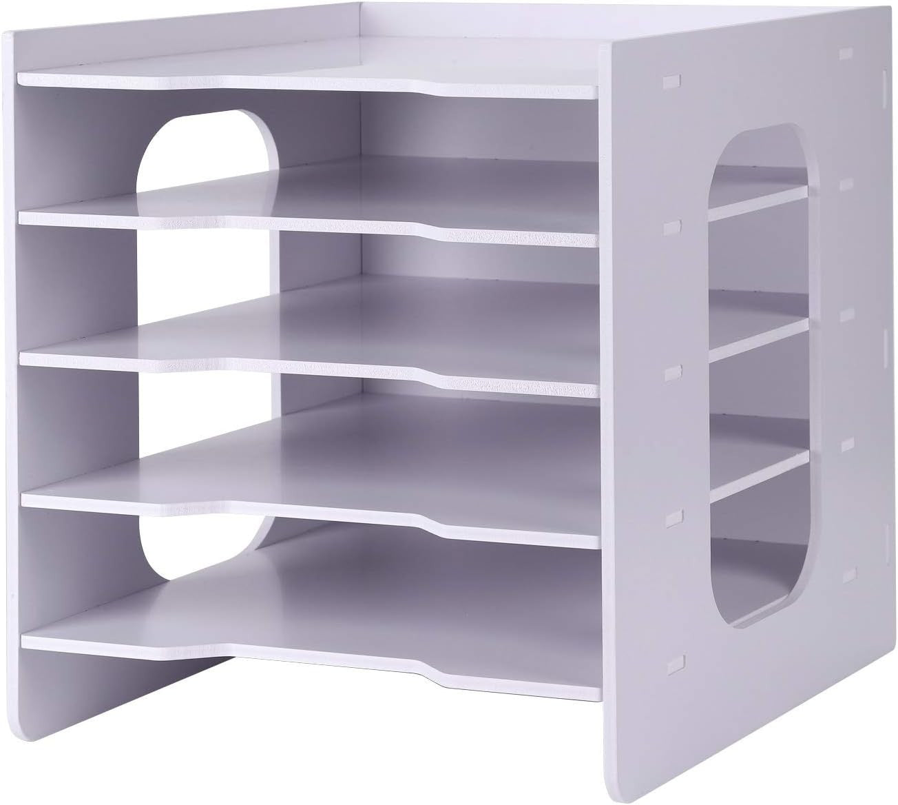 5 Tier Desk File Organizer A4 Paper Tray Wood Desktop Storage Rack
