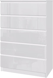 White 5 Drawer High-Gloss Chest Modern Storage Cabinet Bedroom Organizer