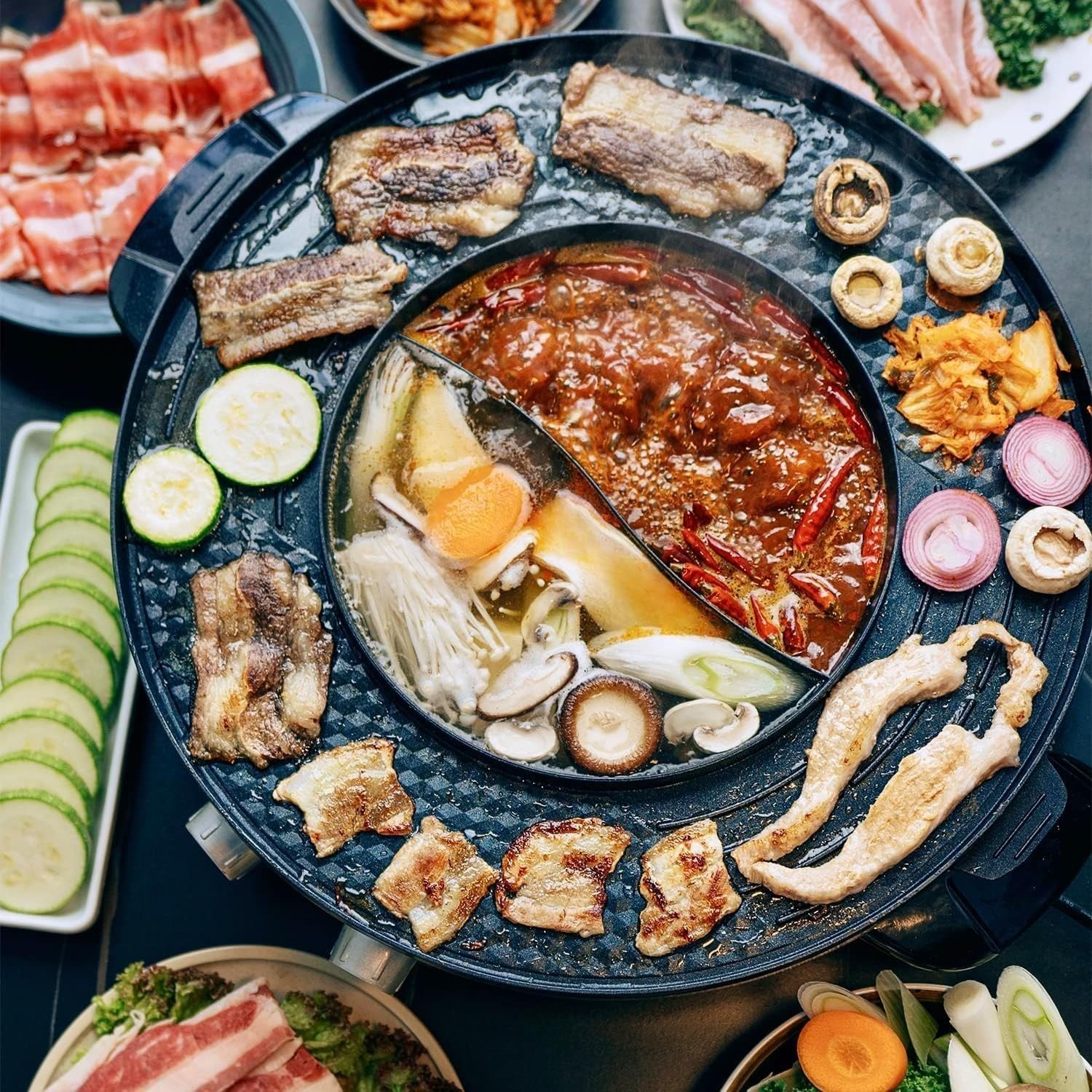 Electric Hot Pot BBQ Grill 2-in-1 2200W | Non-Stick Shabu Shabu Cooker 42cm