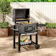 Outdoor Charcoal BBQ Grill with Wheels, Thermometer & Side Racks – 113cm