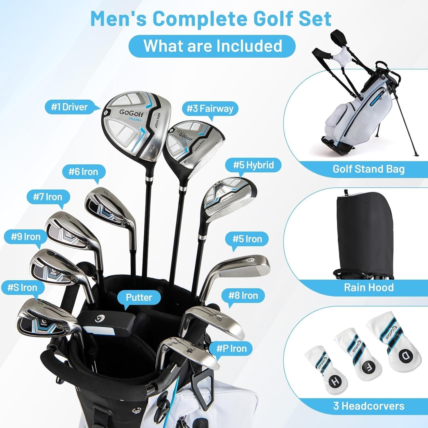 Mens Right Hand Golf Club Set 12pc 460cc Driver Irons Hybrid Stand Bag