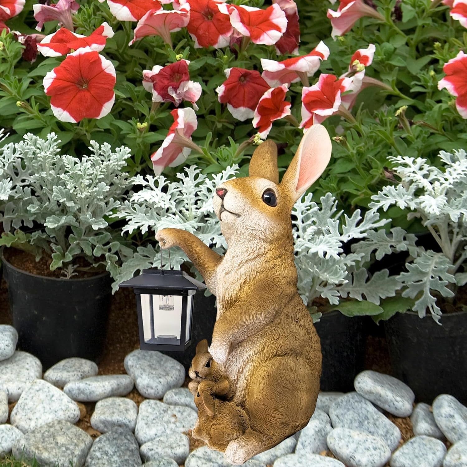 Rabbit Solar Lantern Statue – Garden Bunny Figurine with LED Light