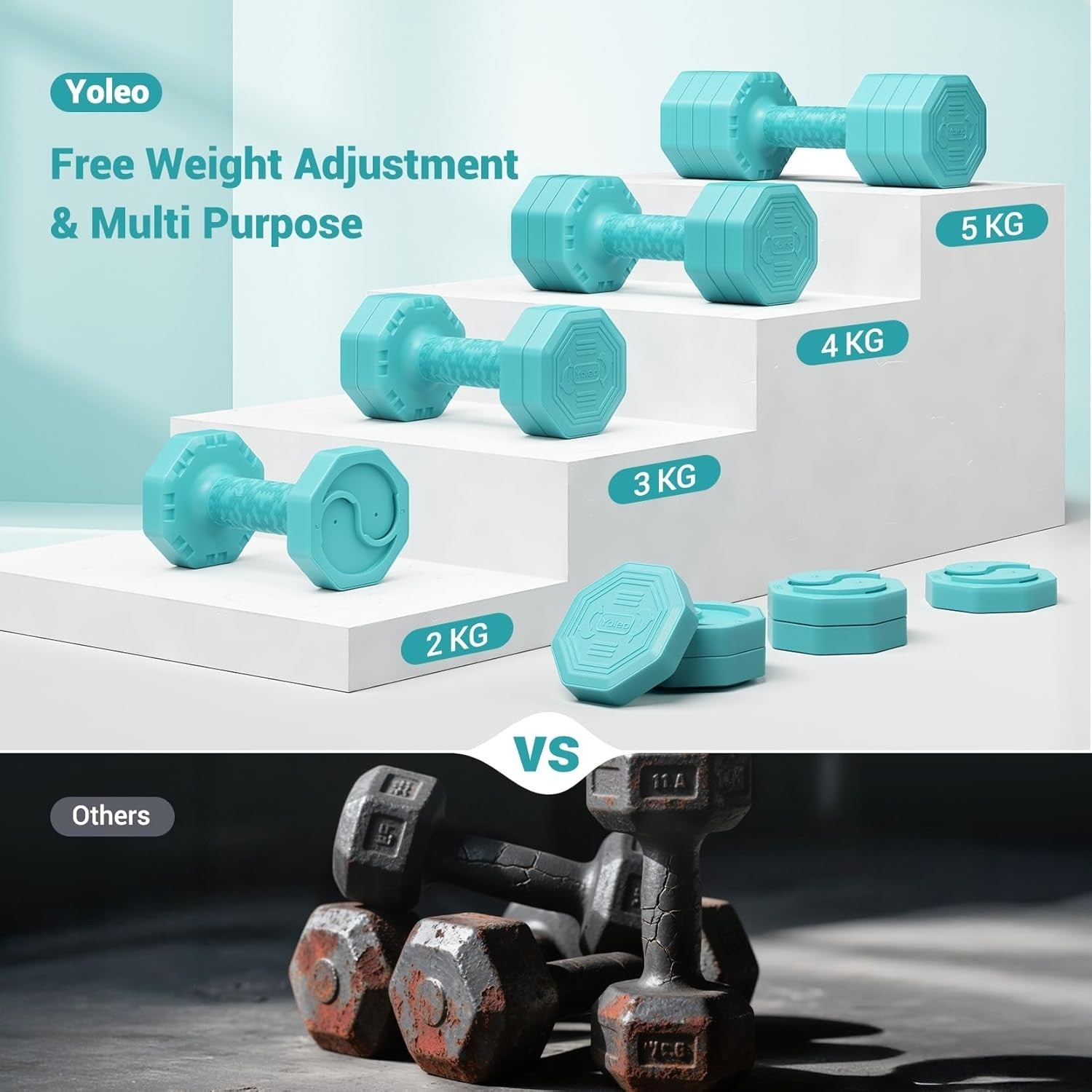 4-in-1 Adjustable Dumbbell Set 2–5KG Each No-Roll Non-Slip Home Weights