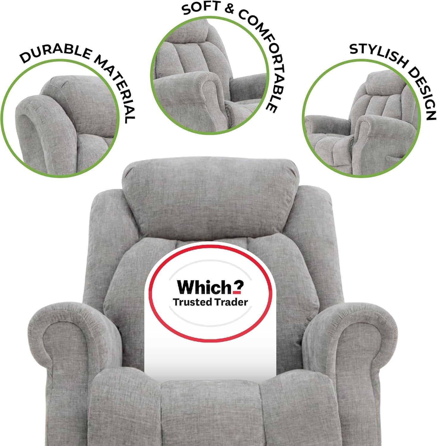 Dual Motor Lift Recliner Chair Heat Massage Fabric Riser Mobility Support Grey