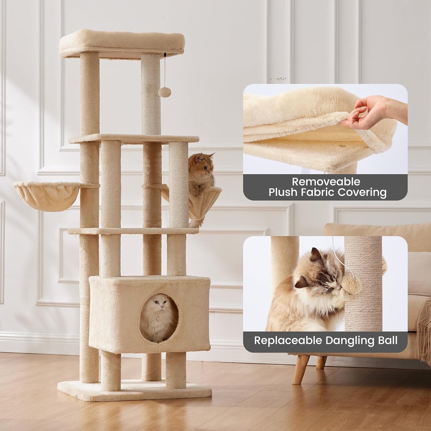 Large Cat Tree Tower 165cm 6 Level Scratching Post Condo Play