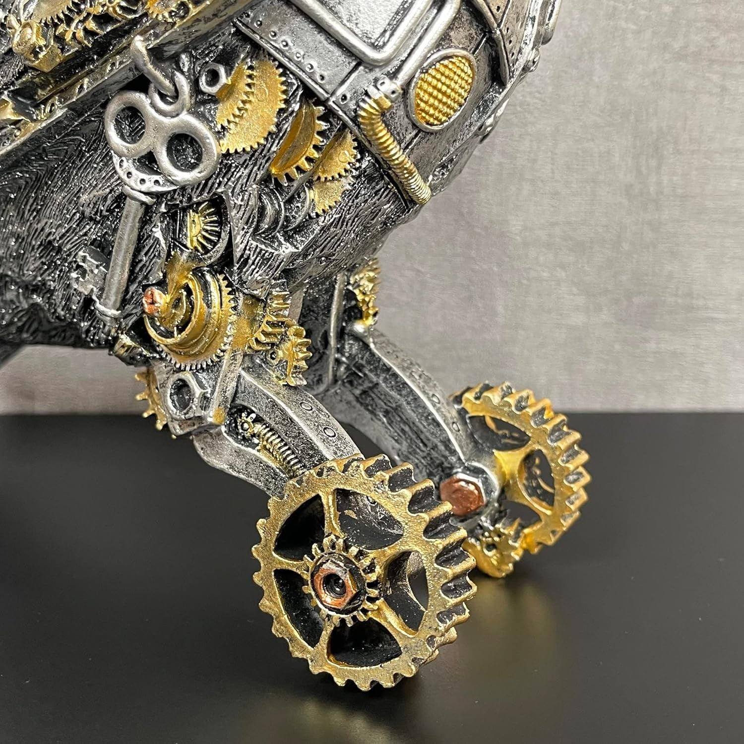 Steampunk Crow Ornament Industrial Silver Resin Gothic Bird Sculpture 27cm