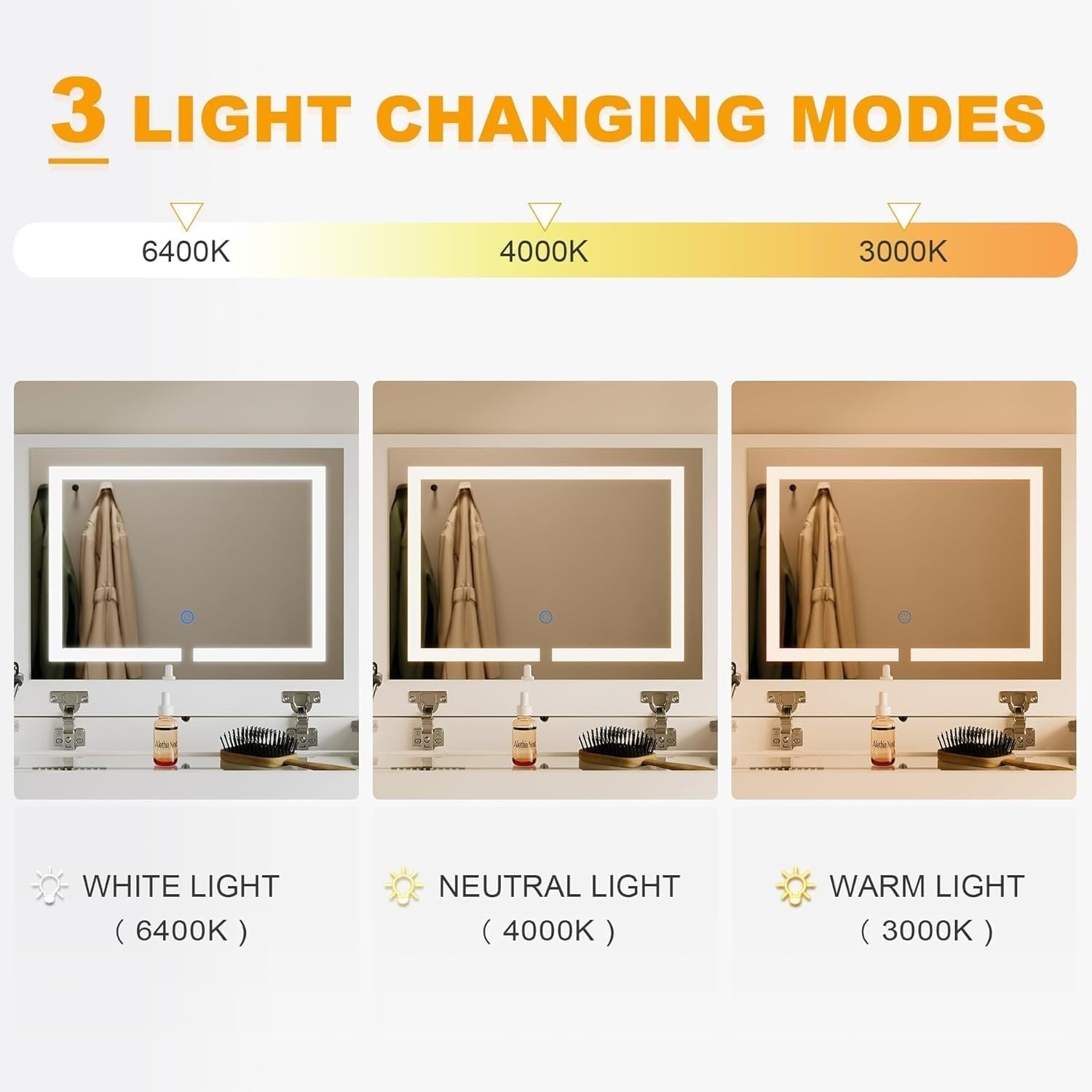 White Vanity Desk Flip Up Mirror 3 Color LED Light 4 Drawers Small Space