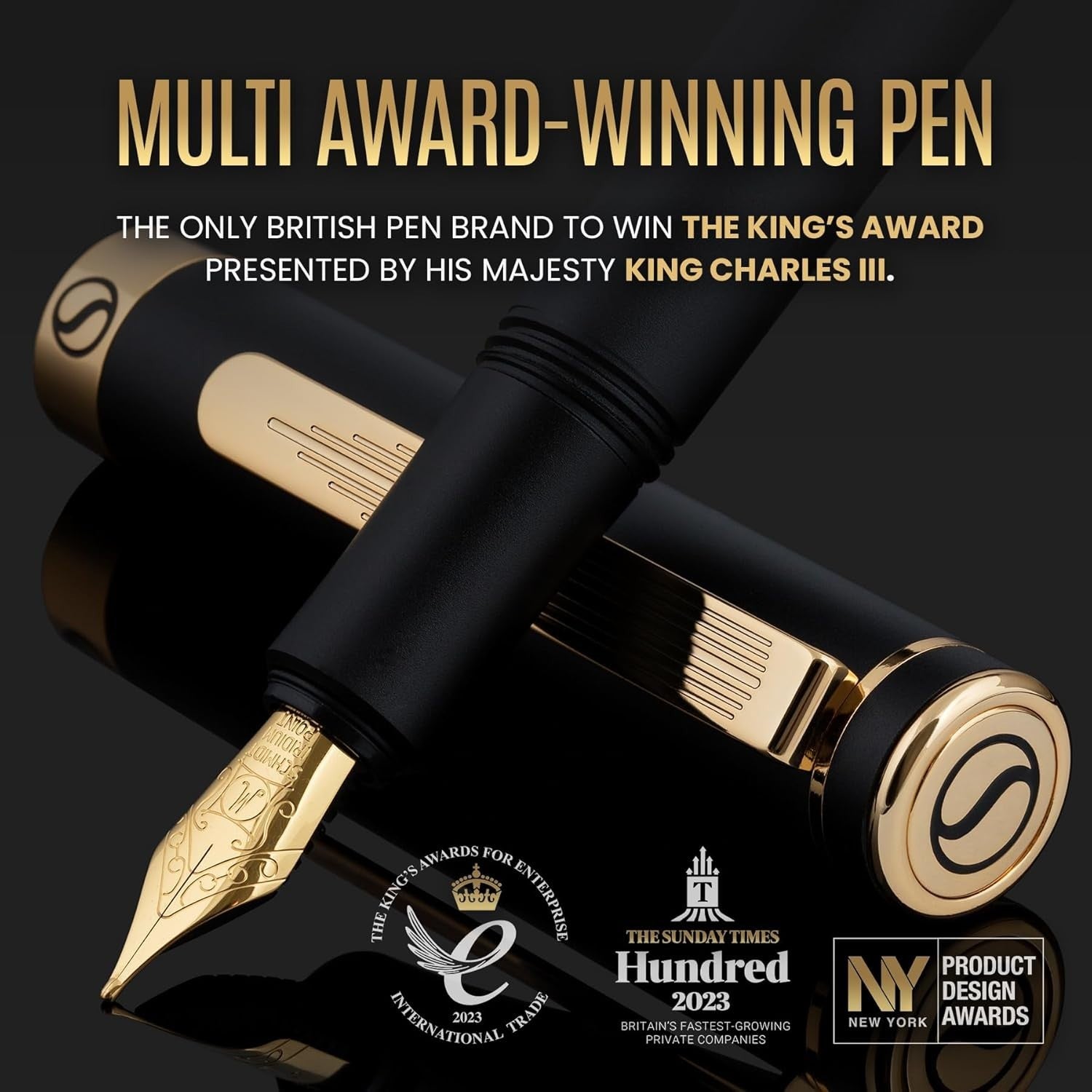 Black Gold Fountain Pen Fine Nib Luxury Gift Box