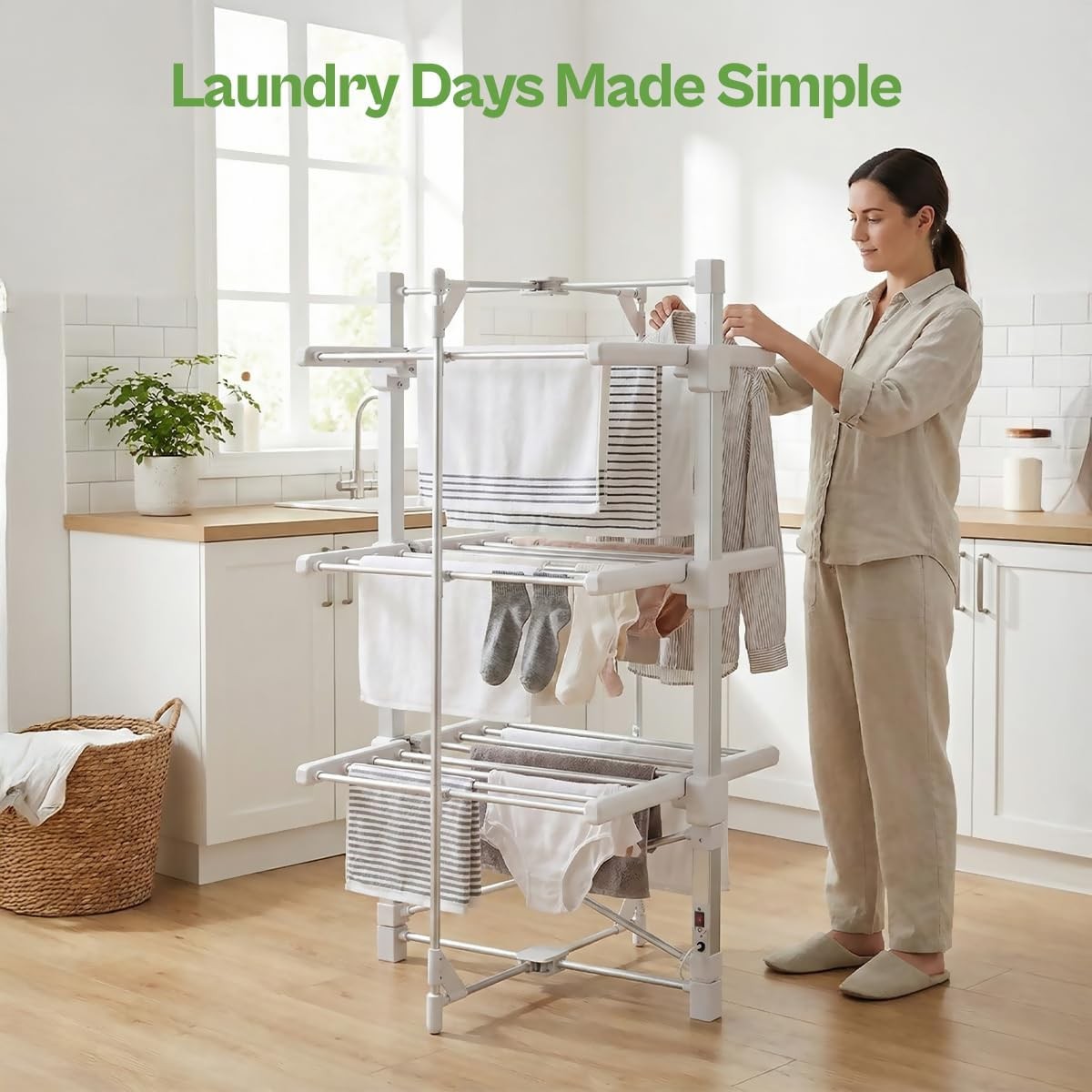 3 Tier Heated Clothes Airer with Cover Timer Folding Indoor Drying Rack