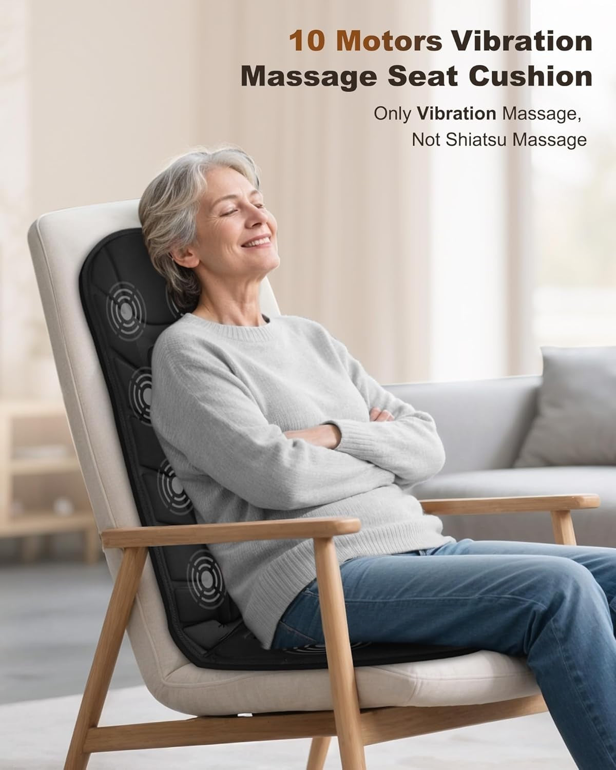 Vibration Back Massager with Heat 10-Motor Seat Cushion 5 Modes 3 Levels Timer