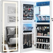 LED Jewelry Cabinet Wall or Door Mount Lockable Mirror Storage White