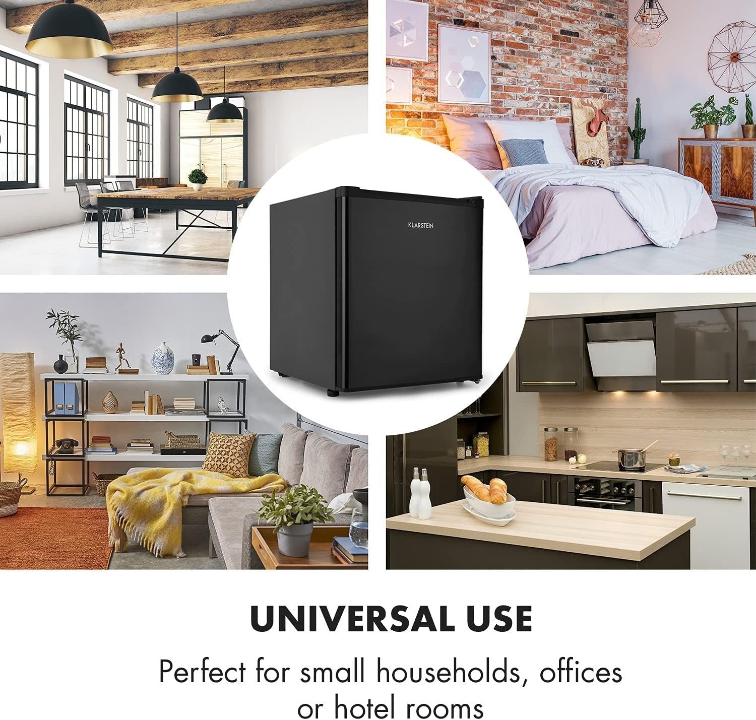 Mini Fridge 46L Portable Black Quiet Adjustable Shelf Compact Freestanding
