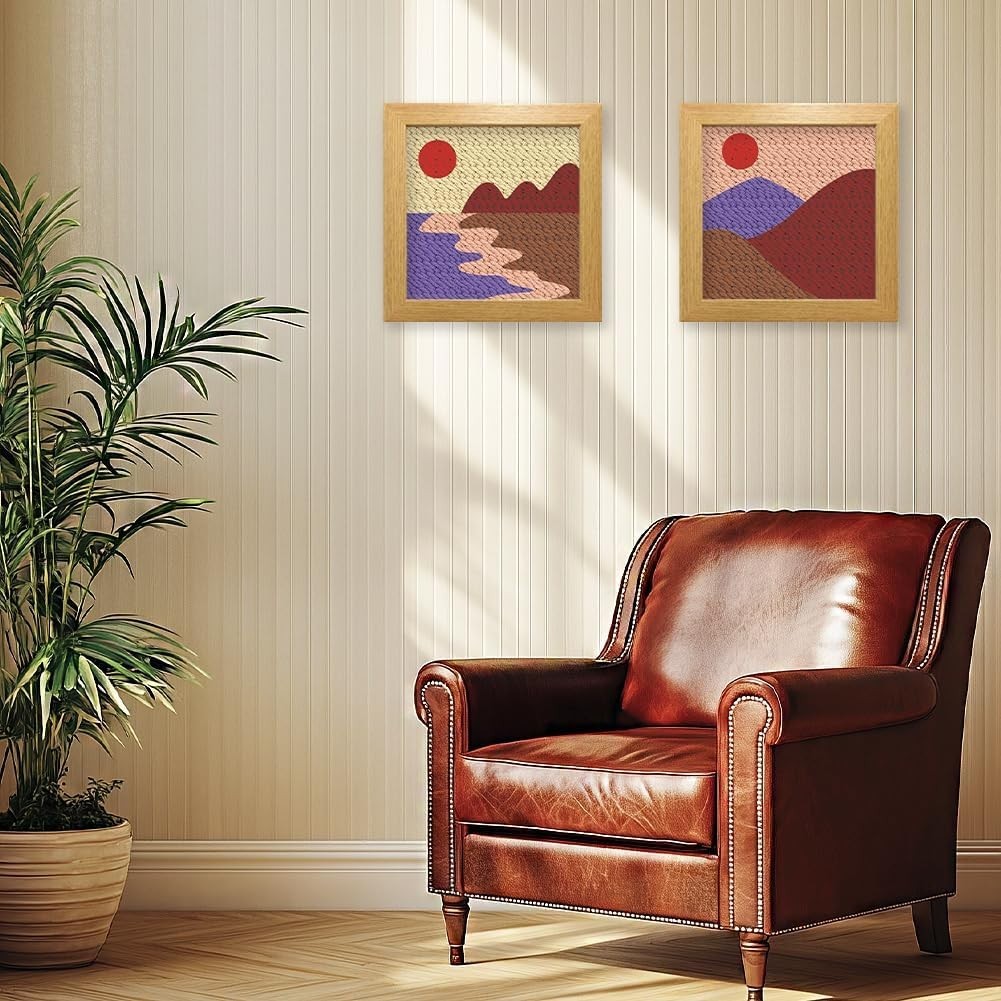 2pcs Boho Landscape Punch Needle Kit DIY Wall Hanging Decor
