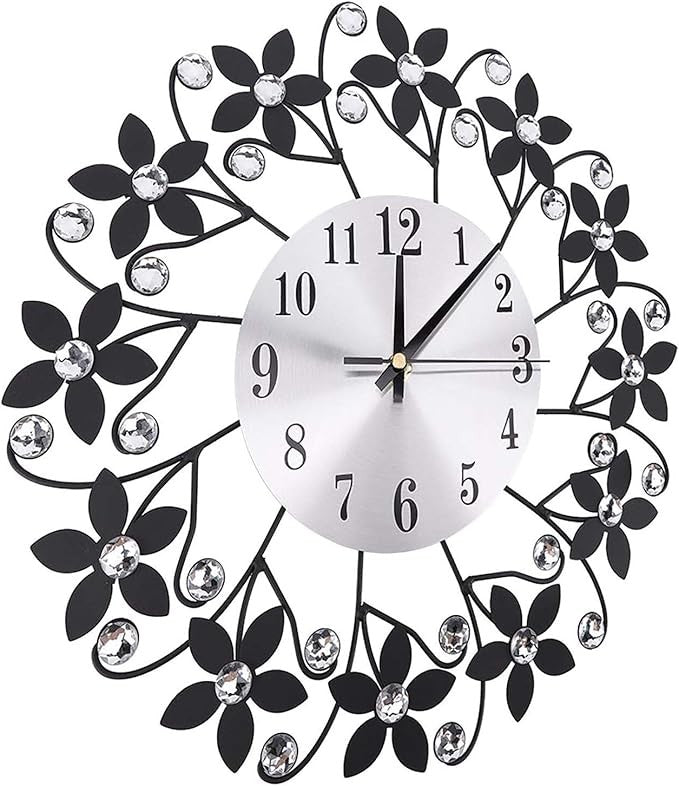 Round Metal Flower Wall Clock 37×37cm Silent Modern Decorative Home Decor