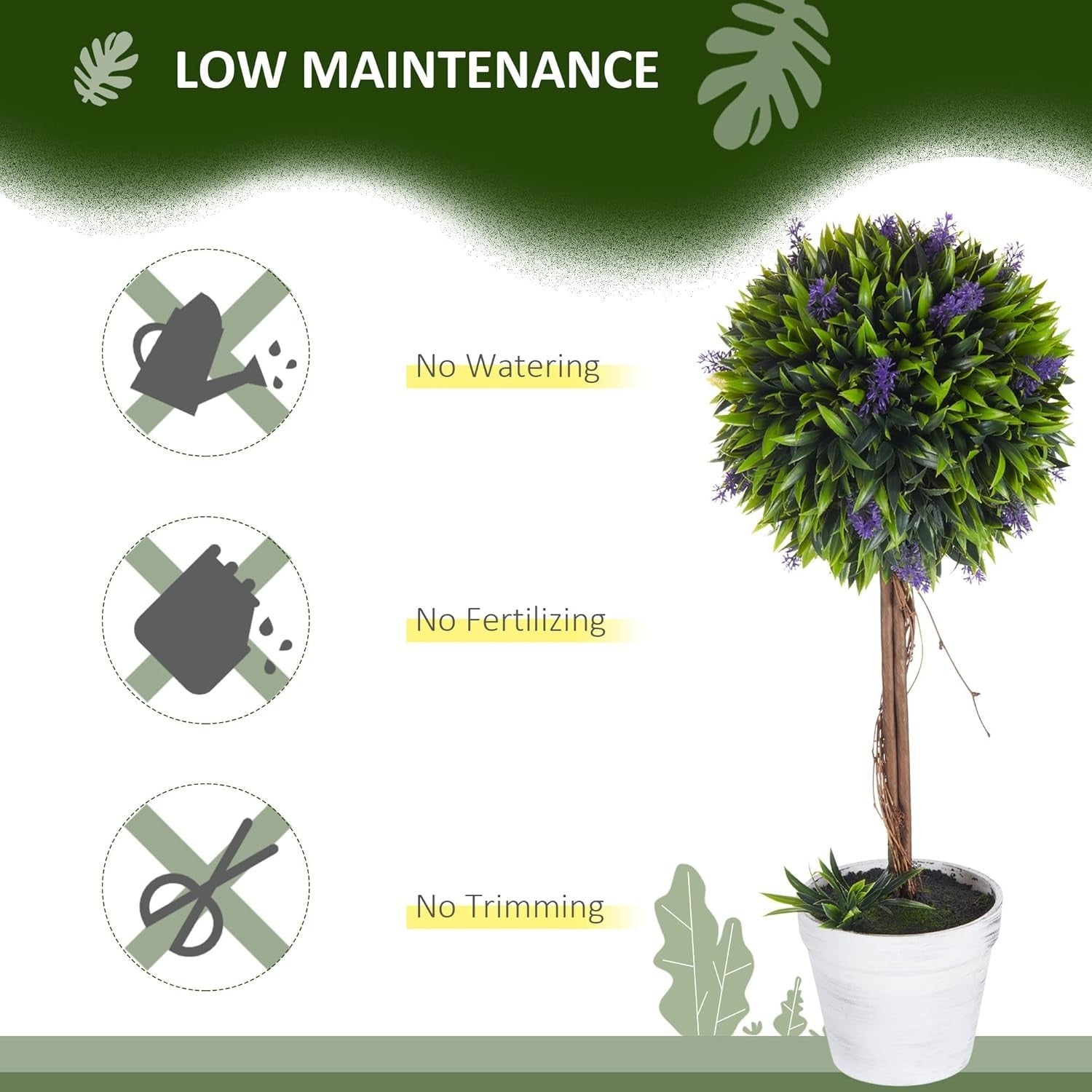 Set of 2 60cm Lavender Ball Trees Faux Plant Indoor Outdoor Home Decor Green