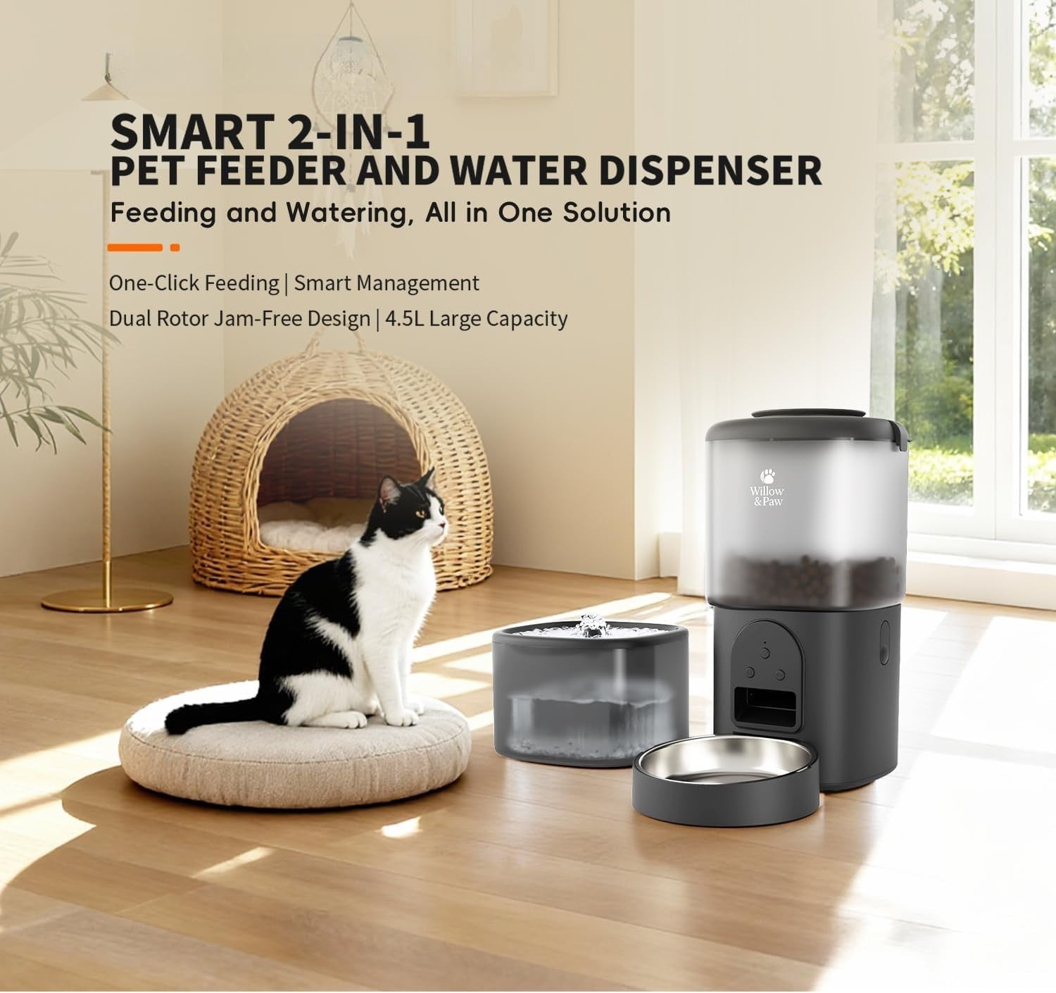 Smart Pet Feeder Water Fountain WiFi App Control 4.5L Auto Feeding