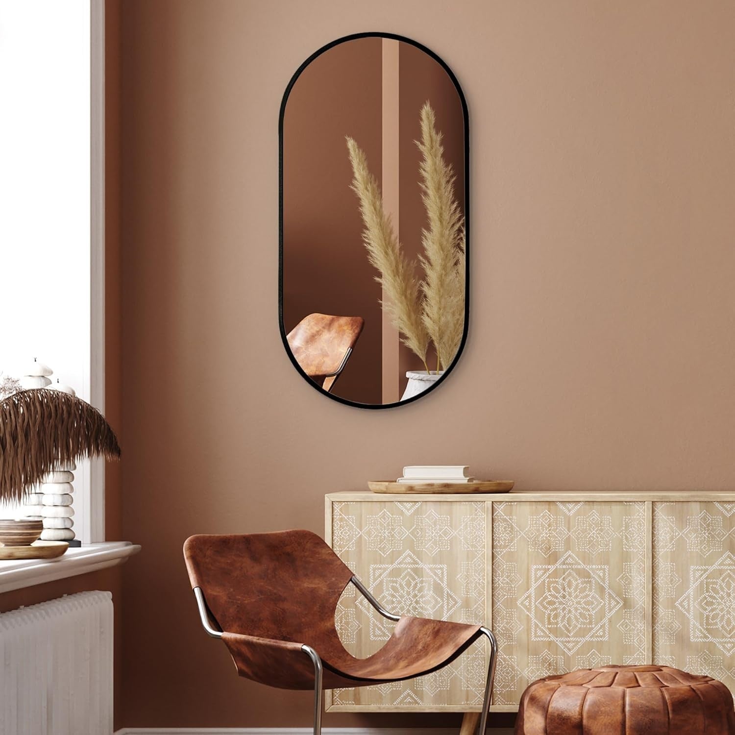 Large Black Oval Wall Mirror 50x100cm with Aluminium Frame for Bathroom