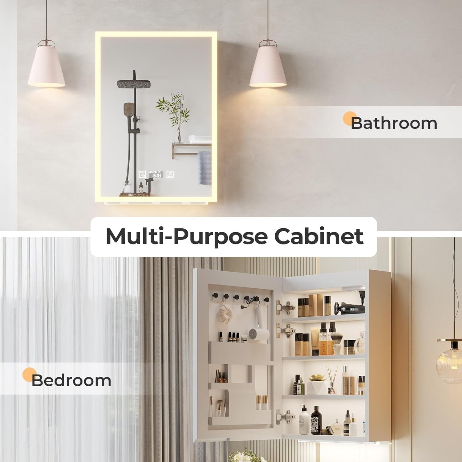 LED Bathroom Mirror Cabinet 70x50cm Wall Unit Light + USB Storage