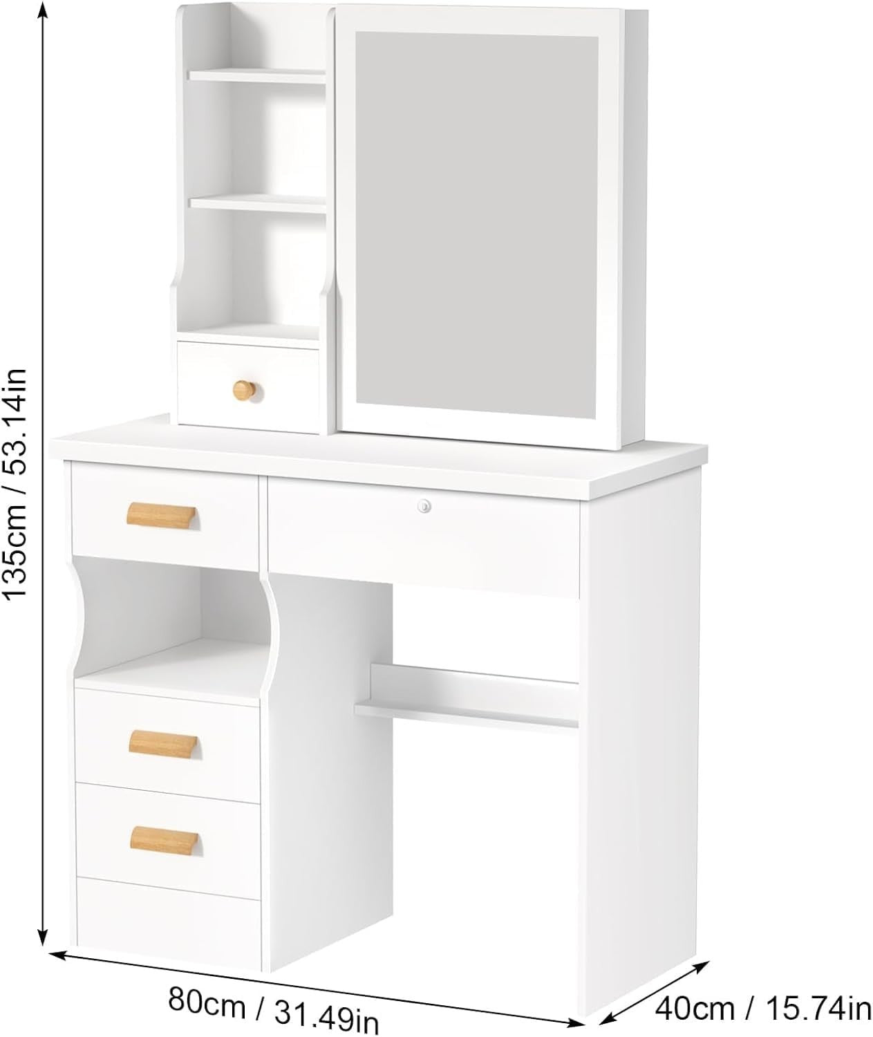 Modern Vanity Dressing Table w/Sliding Mirror 5 Drawers Lockable Storage