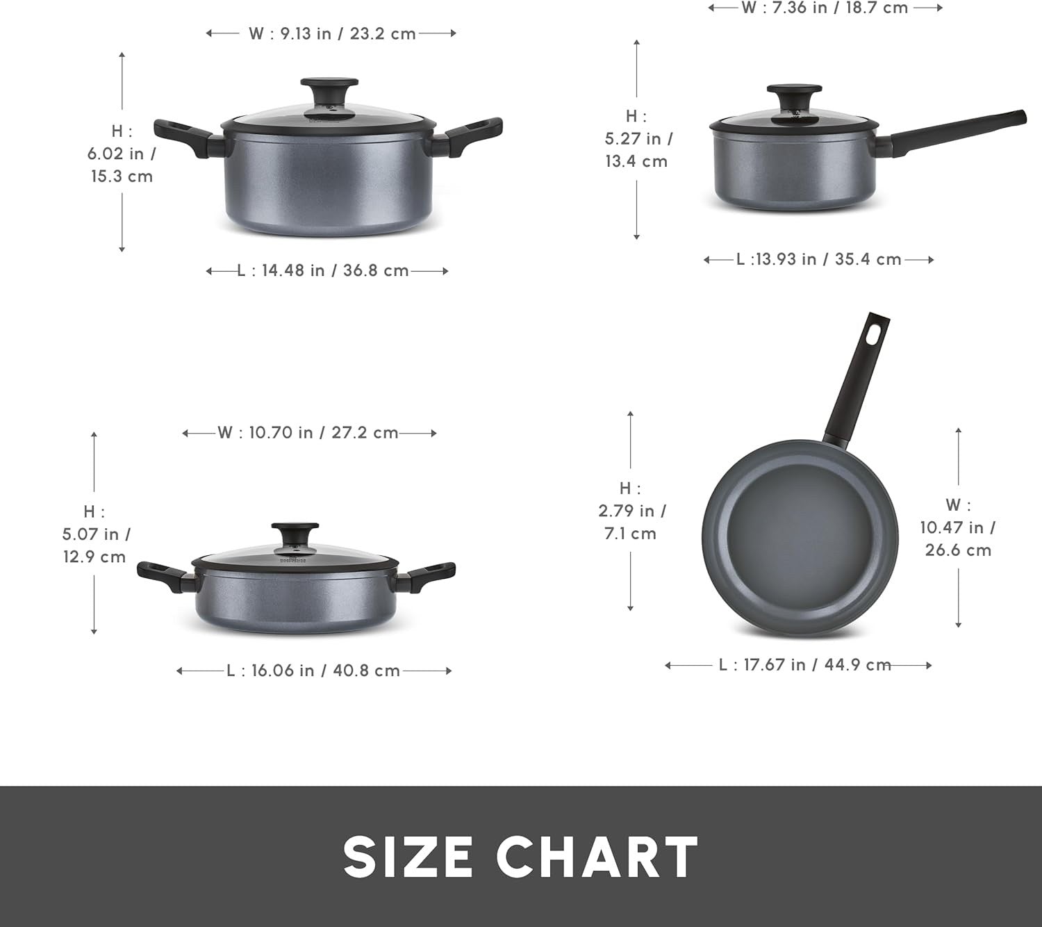 7pcs Grey Ceramic Non Stick Induction Cookware Set with Glass Lids