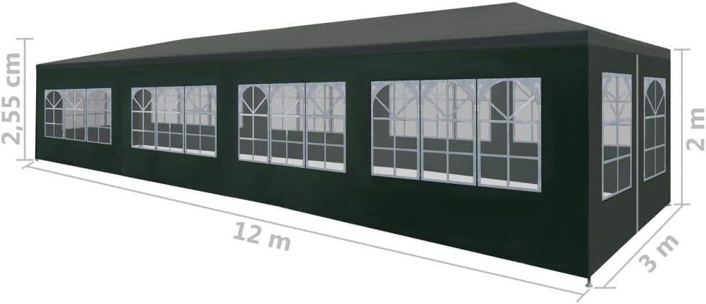 12x3m Green Party Tent Waterproof Canopy PE Panels Steel Frame Event