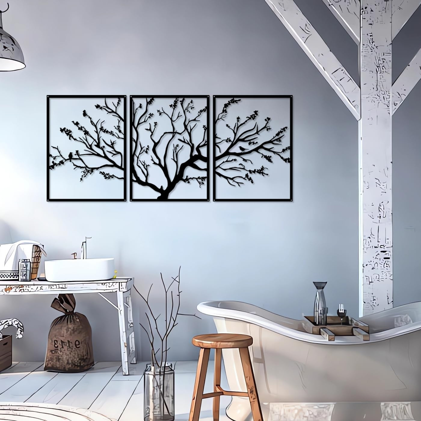 Large Tree of Life Metal Wall Art 3 Panel Modern Decor
