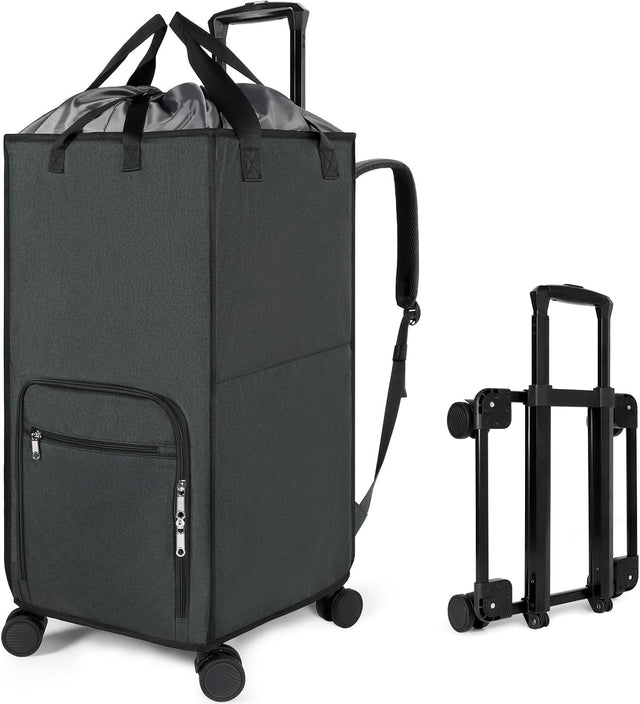 90L Rolling Laundry Basket with Wheels Large Collapsible Hamper Bag & Cart Grey