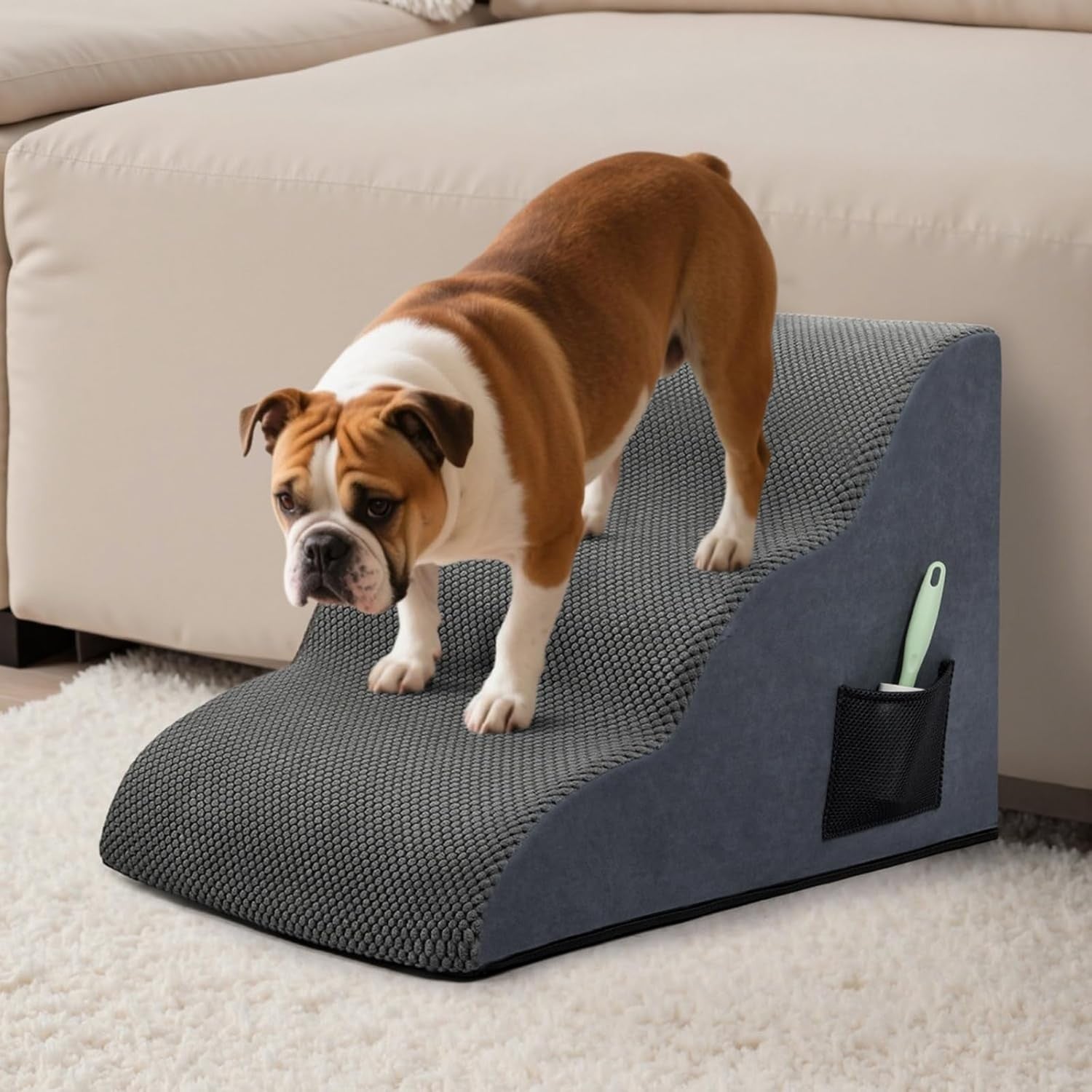 3‑Step Foam Dog Stairs for Bed Sofa – Non‑Slip Washable Pet Ramp Steps