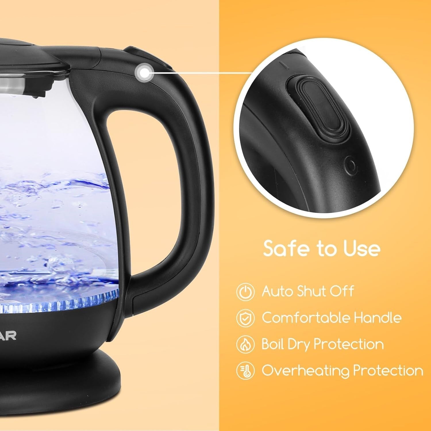 1L Black Glass Electric Kettle Fast Boil Cordless Auto Shut-Off Portable