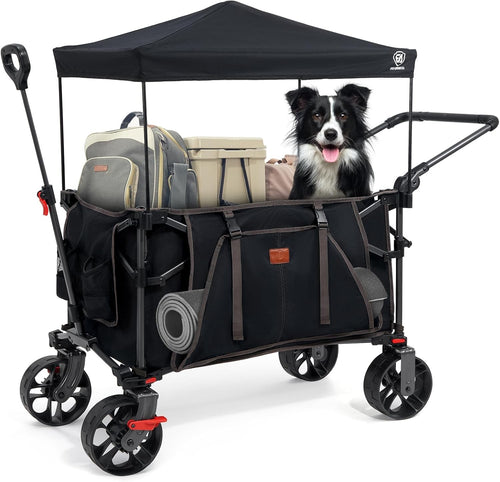 225L Folding Camping Wagon Trolley Heavy Duty Garden Cart with Canopy Wheels
