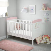 Convertible Cot Bed with Adjustable Height Toddler Bed 140x70cm Unicorn Pink