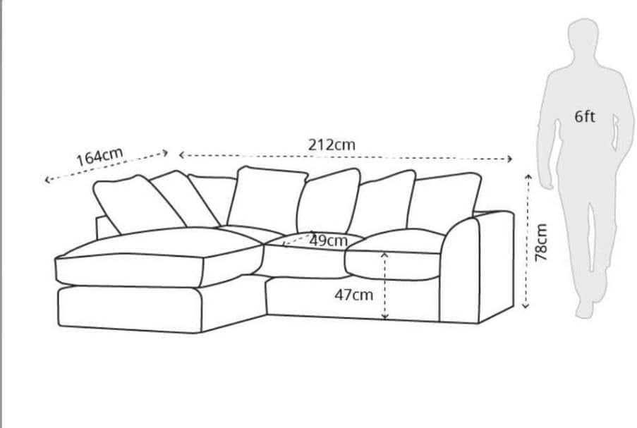 L Shaped Corner Sofa 4 Seater Scatterback Comfy Velvet Light Grey Left Hand